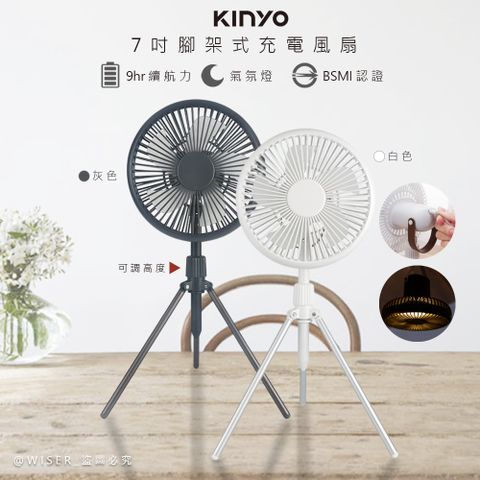 【KINYO】7吋充插兩用DC扇/循環扇/電風扇/USB風扇(UF-7051)立/掛/LED燈