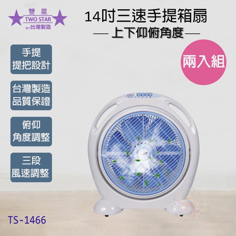 雙星牌 超值兩入組雙星 14吋 三段速手提箱扇/電風扇 TS-1466