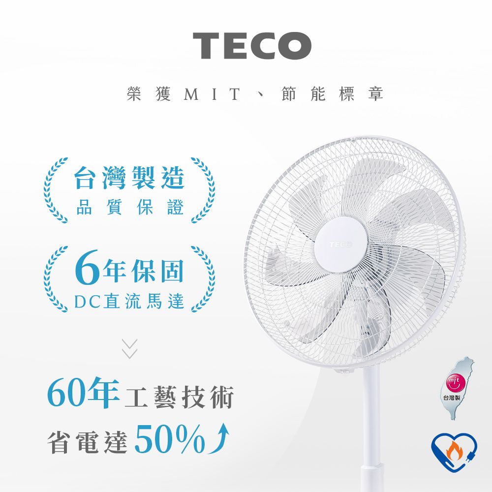 TECO 東元  16吋DC馬達ECO智慧溫控遙控擺頭立扇 XA1626BRD