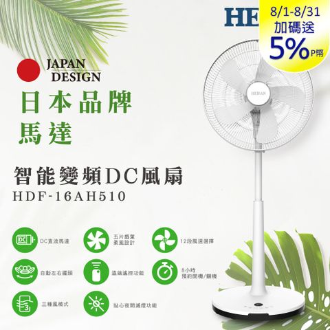 【HERAN 禾聯】16吋智能變頻DC風扇 HDF-16AH510