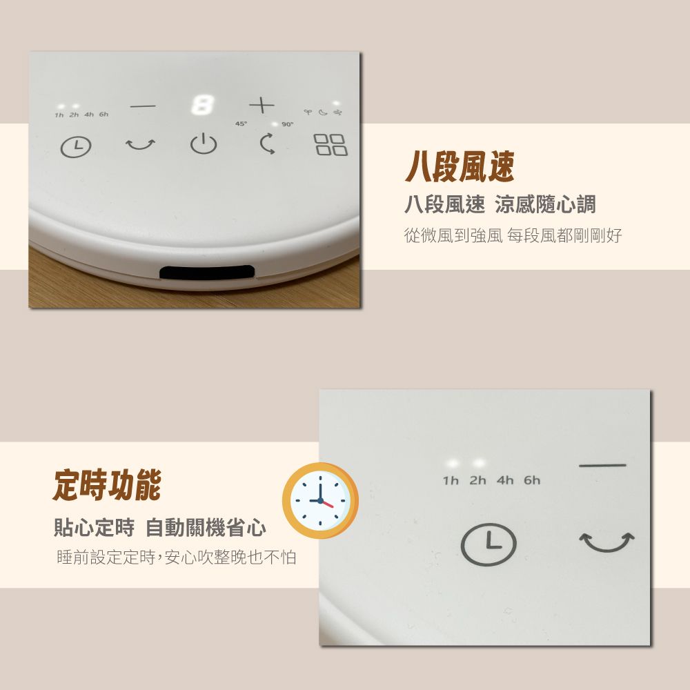 2h 4h 6h84588八段風速八段風速 涼感隨心調從微風到強風 每段風都剛剛好定時功能貼心定時自動關機省心睡前設定定時,安心吹整晚也不怕 2h 4h 6hL