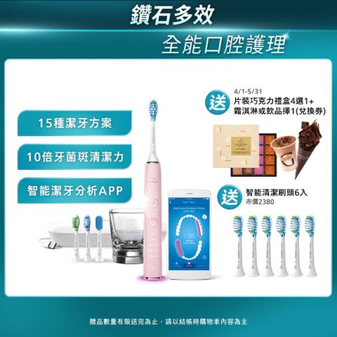 PHILIPS 飛利浦 Sonicare Smart 鑽石靚白智能音波震動牙刷HX9924/22 (典雅粉)