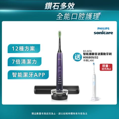 【PHILIPS 飛利浦】Sonicare 亮白隨行智能鑽石音波電動牙刷 HX9911/69 (紫鑽)