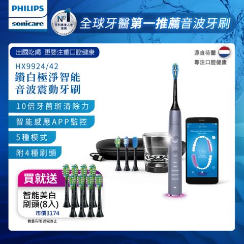 PHILIPS 飛利浦 Sonicare Smart 鑽石極淨智能音波震動牙刷HX9924/42 (絢光銀)售價已折!!