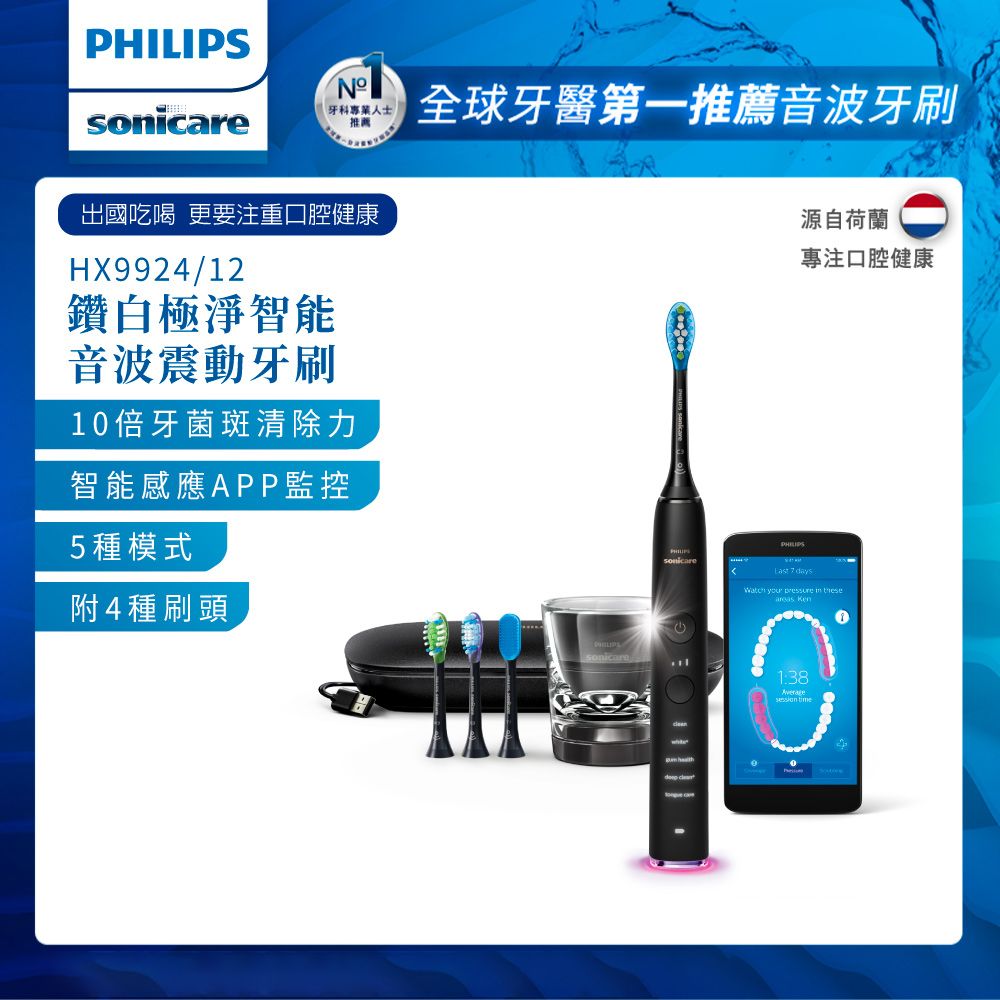 PHILIPS 飛利浦 Sonicare DiamondClean Smart 鑽石極淨智能音波震動牙刷HX9924/12 (爵士黑)售價已折!!