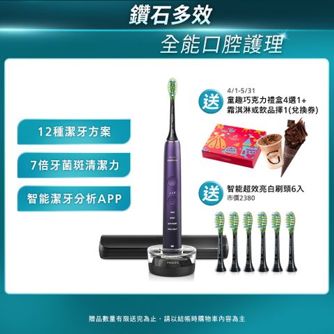 【PHILIPS 飛利浦】Sonicare 亮白隨行智能鑽石音波電動牙刷 HX9911/69 (紫鑽)