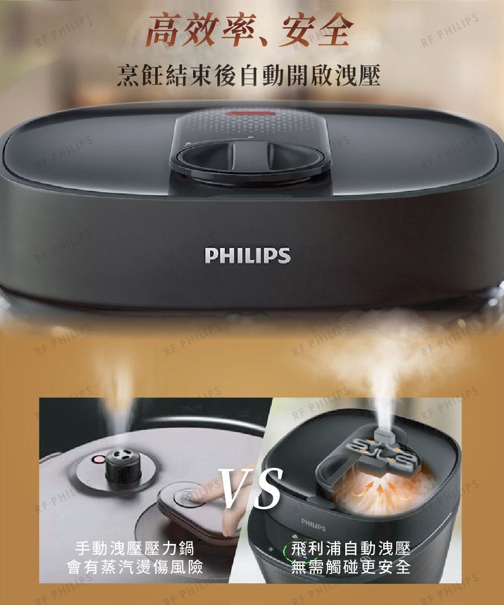 PHILI 高效率、安全烹飪結束後自動開啟洩壓 PHILIPS PHILIPS PHILIPSPS PHILIPS PHILIPSPHILIPSR PHILIPS PHILIPS PHILIPSRF F PHIL PHILIPS手動洩壓壓力鍋會有蒸汽燙傷風險RF PHILRF PHIL無需觸碰更安全VSPHILIPS飛利浦自動洩壓 PHILIPS