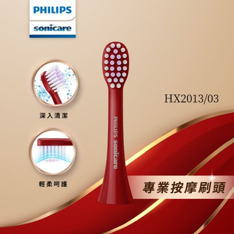 PHILIPS 飛利浦 Sonicare 輕柔系列專用-輕柔按摩刷頭三入組(紅)HX2013/03