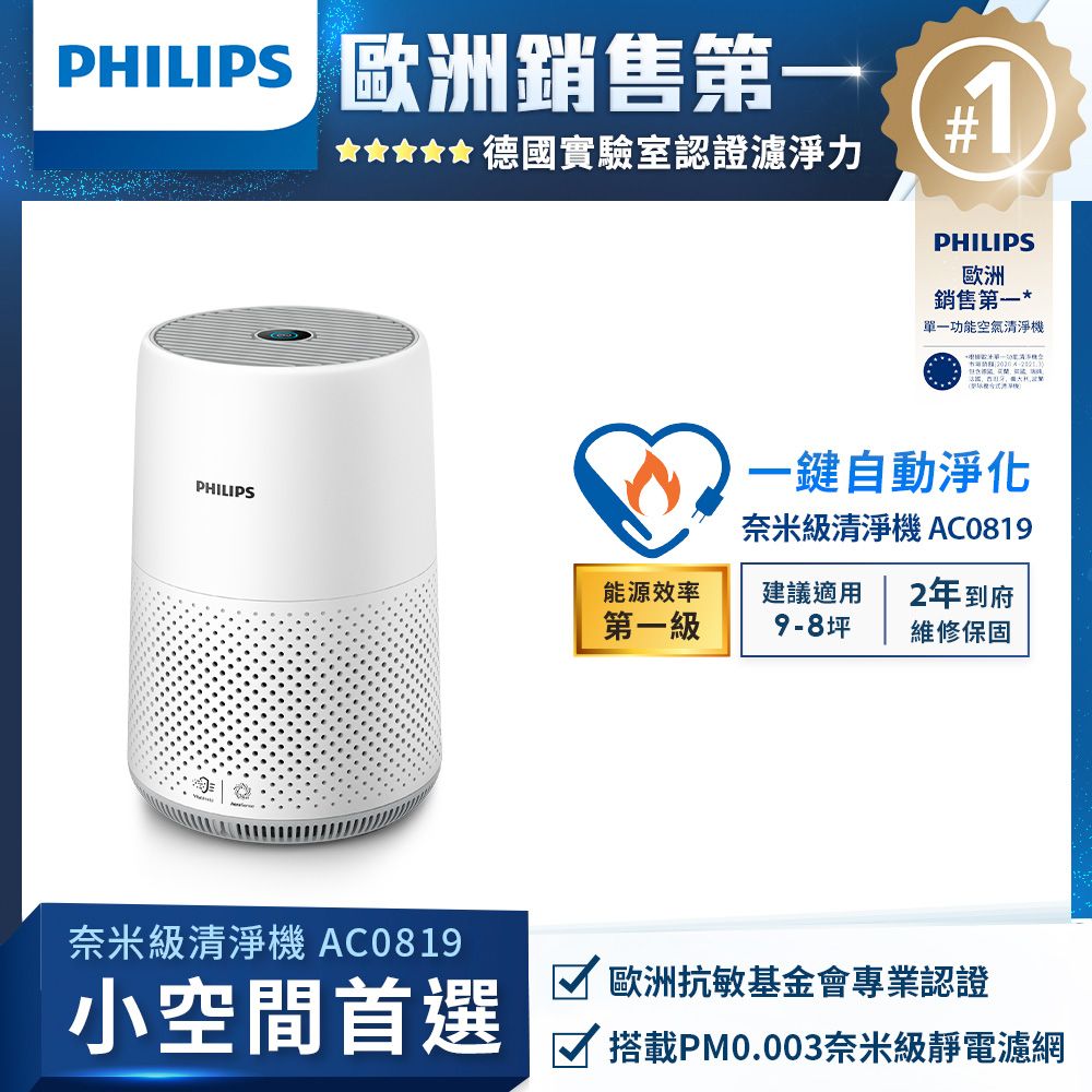 PHILIPS 飛利浦 奈米級濾淨空氣清淨機 AC0819/80