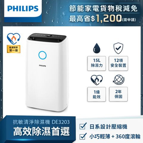 PHILIPS 飛利浦 15公升一級能效除溼機-DE3203/81