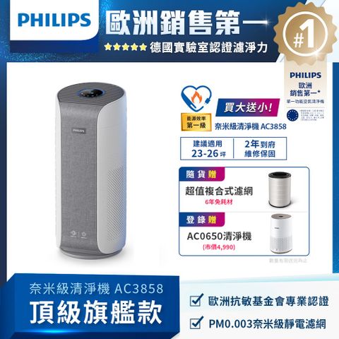 【飛利浦 PHILIPS】奈米級空氣清淨機 AC3858