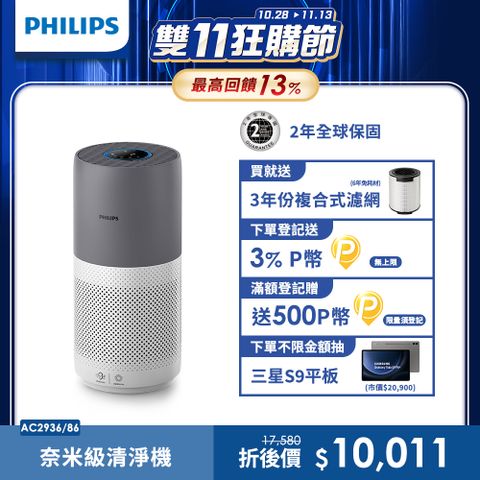 PHILIPS 飛利浦 奈米級空氣清淨機-360度高效過濾★適用17坪(AC2936)