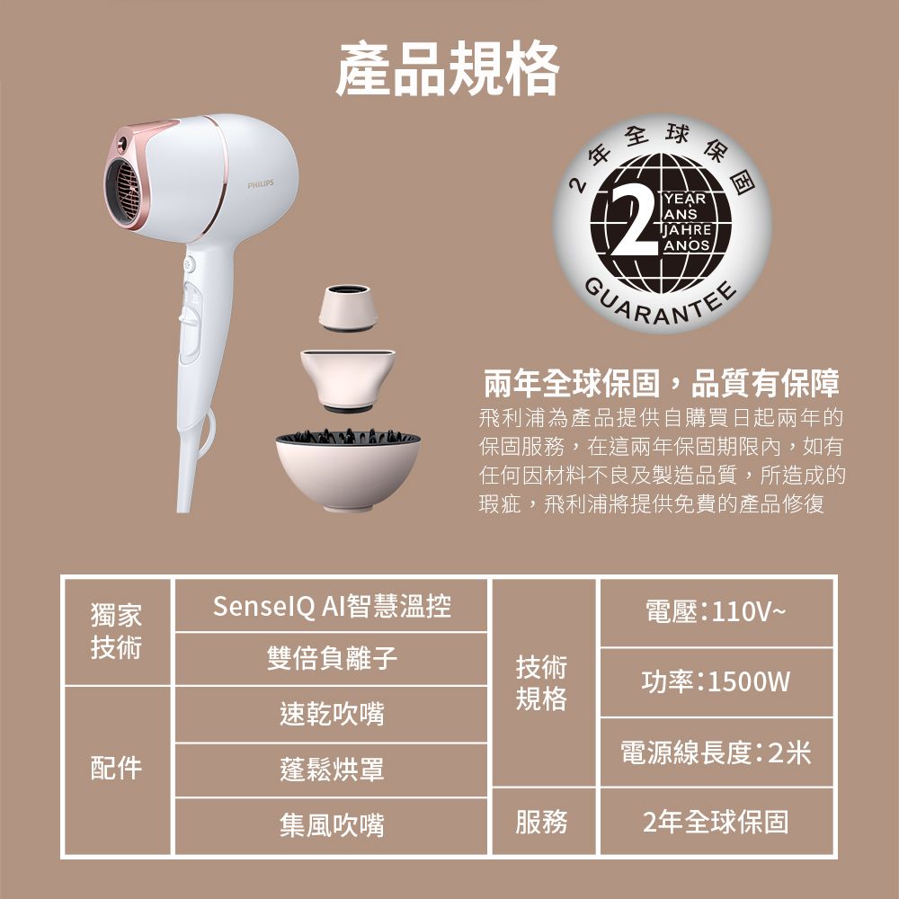 PHILIPS 飛利浦  Adele AI頂級智能溫控輕量護髮吹風機 (BHD628/01)雙倍負離子