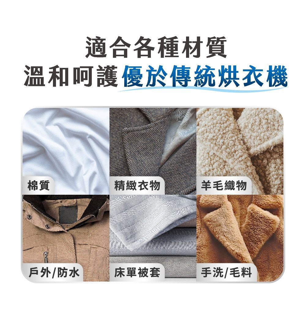 適合各種材質溫和呵護優於傳統烘衣機棉質精緻衣物羊毛織物戶外/防水床單被套手洗/毛料