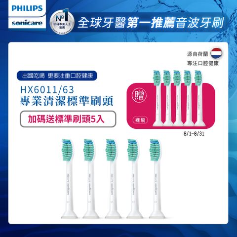 PHILIPS 飛利浦 Sonicare Pro專業清潔刷頭單入組-標準型-白HX6011/63