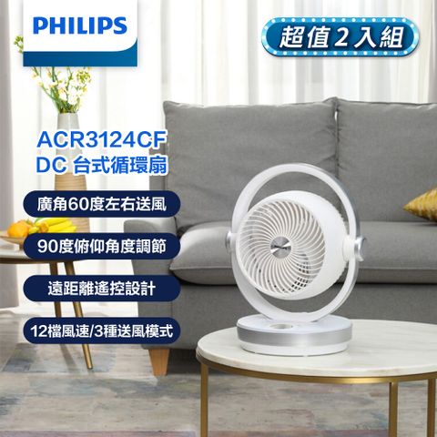 PHILIPS 飛利浦 (超值2入組)   8吋 3D渦流式DC 定時遙控循環扇 ACR3124CF