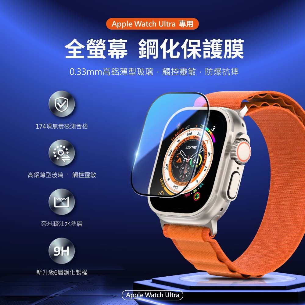 PHILIPS 飛利浦  Apple Watch Ultra 高透亮鋼化玻璃貼-秒貼版 DLK2207/96