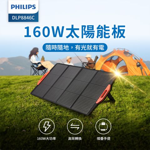 PHILIPS 飛利浦 露營/戶外/車宿 160W大功率 折疊太陽能充電板 DLP8846C