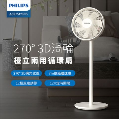 PHILIPS 飛利浦 12hr定時/可遙控 270度3D渦輪循環扇/電風扇 (ACR3142SFD)