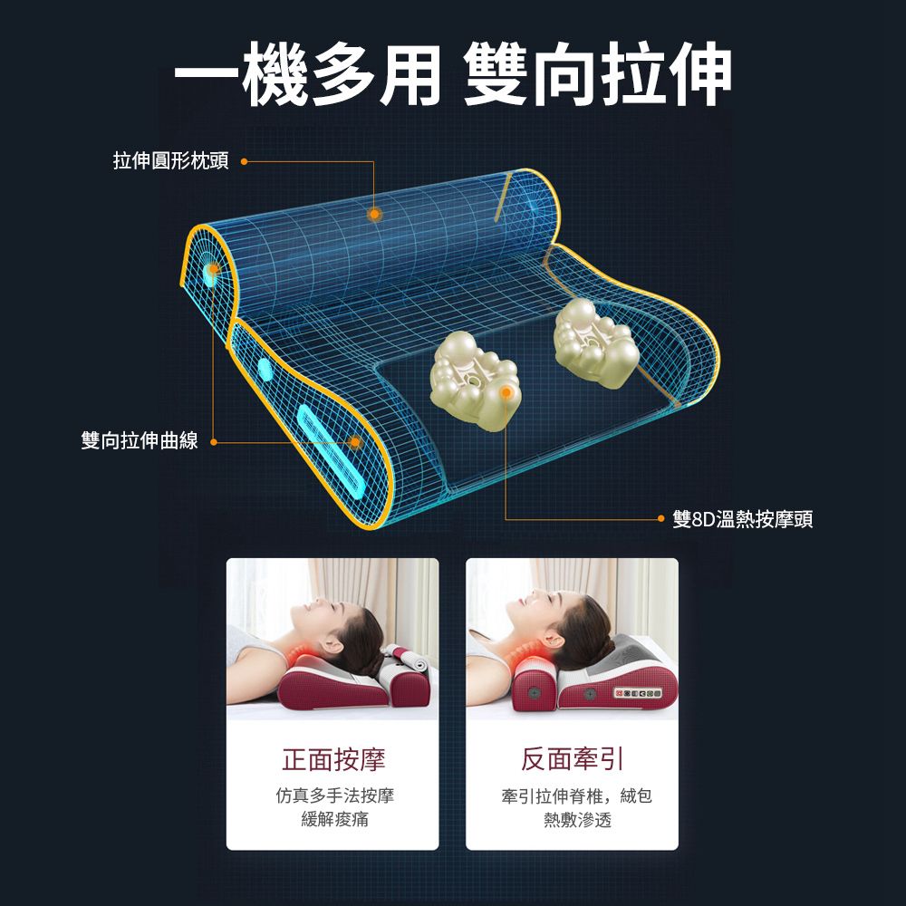  多功能溫感熱敷按摩枕 肩頸按摩器 仿真按摩 三檔切換 安全定時 正反揉捏按摩枕