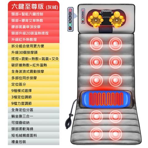 多功能全身智能按摩椅墊 六鍵旗艦版 （按摩床/按摩椅/肩頸按摩/躺墊/按摩墊）