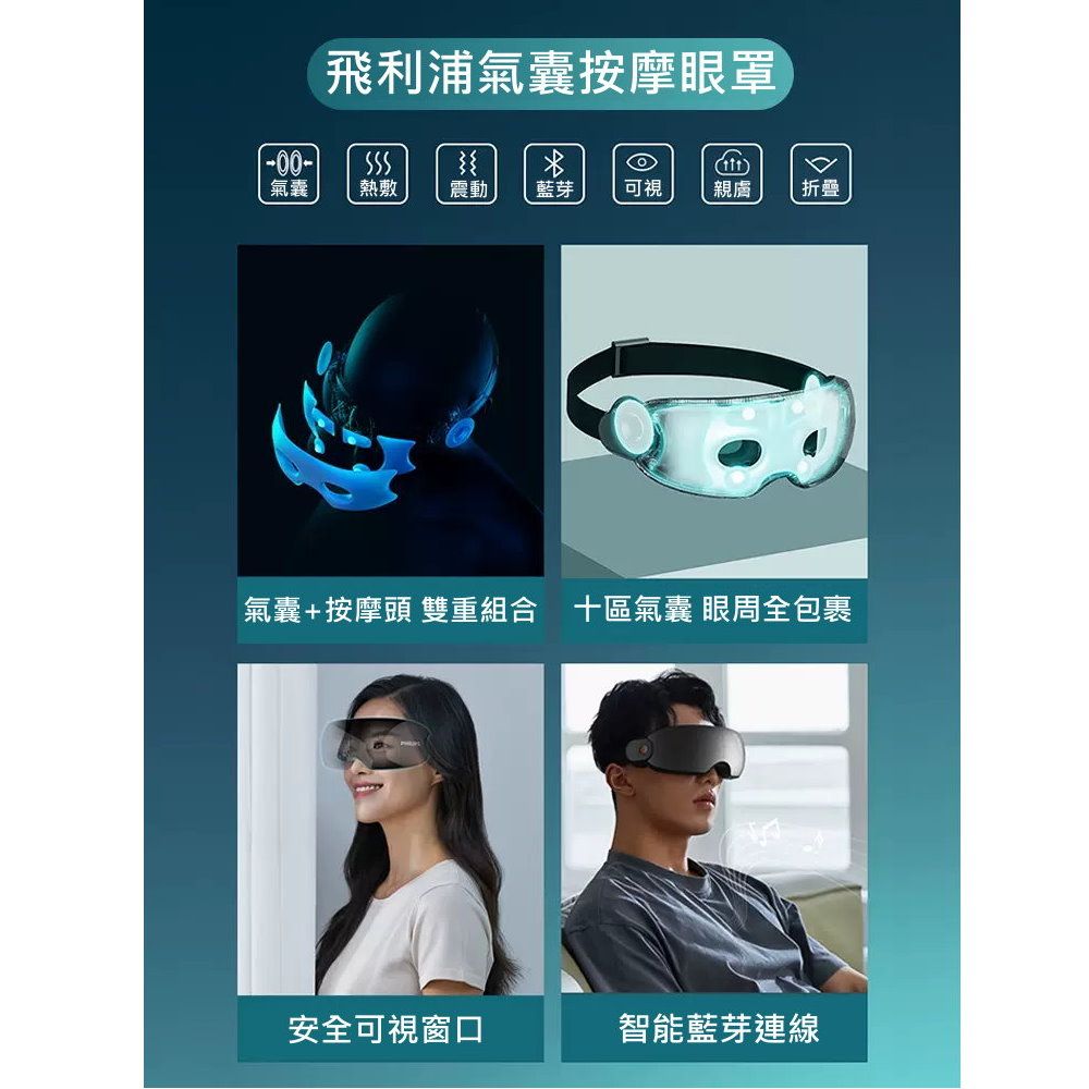 PHILIPS 飛利浦   PPM7102E 護眼按摩儀 耳骨傳導耳機 眼部按摩器 熱敷 震動 按摩眼罩 睡眠眼罩(目前現貨販售中)