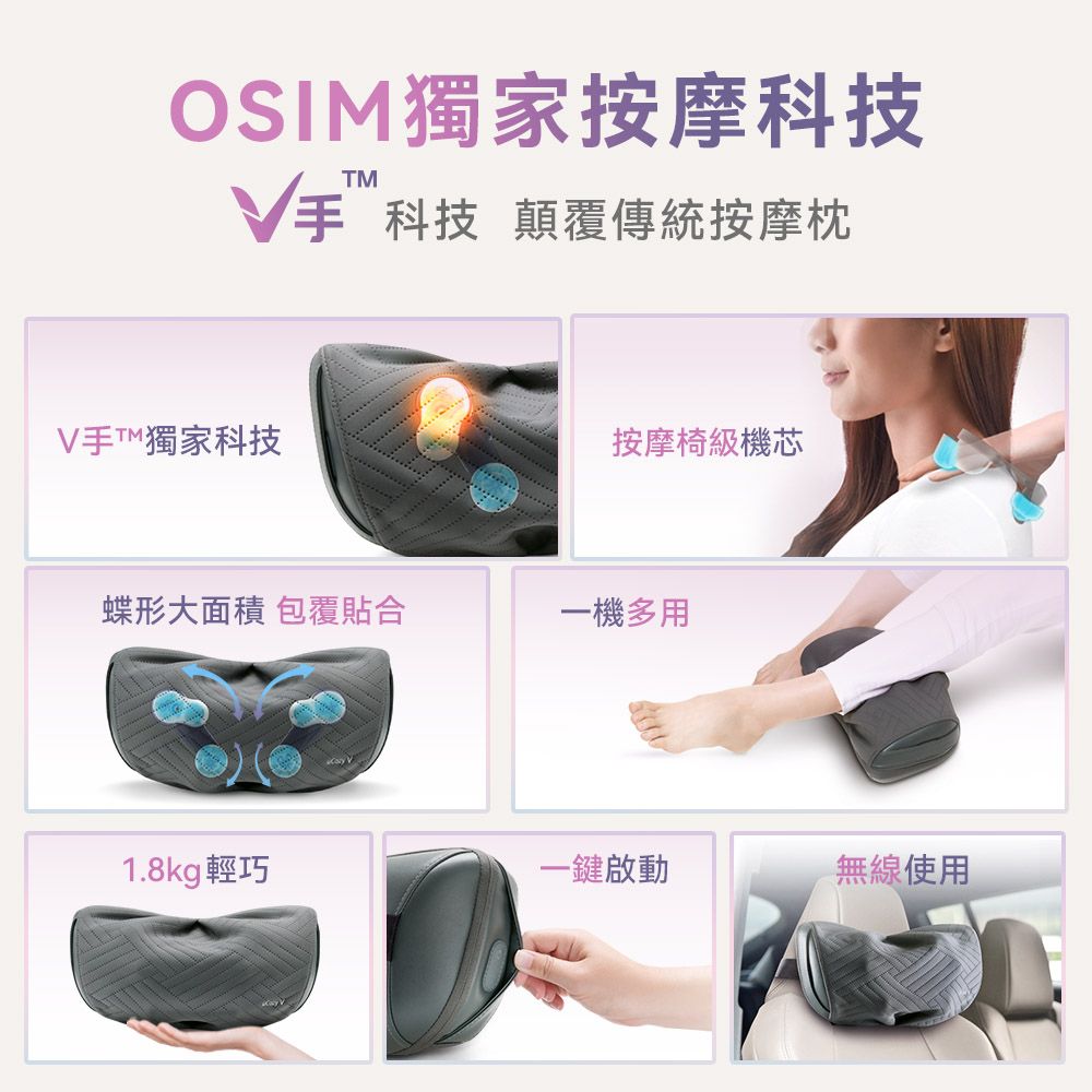 OSIM V手暖摩枕 OS-2230 (頸肩按摩/無線按摩/撥筋推揉/溫熱紓緩)