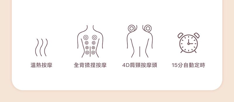 溫熱按摩全背揉捏按摩4D肩頸按摩頭15分自動定時