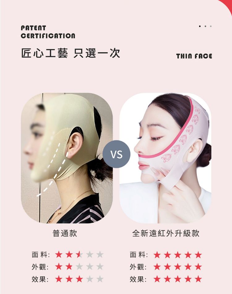 PATENTCERTIFICATION匠心工藝 只選一次普通款面料:外觀:效果:VS FACE全新遠紅外升級款面料:外觀: 效果: