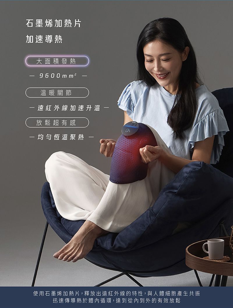 石墨烯加熱片加速導熱大面積發熱9600 溫暖關節遠紅外線加速升溫放鬆超有感一恆溫聚熱使用石墨烯加熱片,釋放出遠紅外線的特性,與人體細胞產生共振迅速傳導熱於體內循環,達到從內到外的有效放鬆