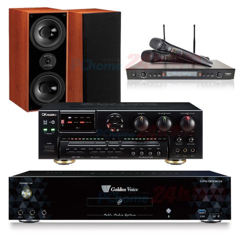 GoldenVoice 金嗓 CPX-900 K1A伴唱機 4TB+OKAUDIO AK-7擴大機+SR-889PRO無線麥克風+DM-827(木)喇叭