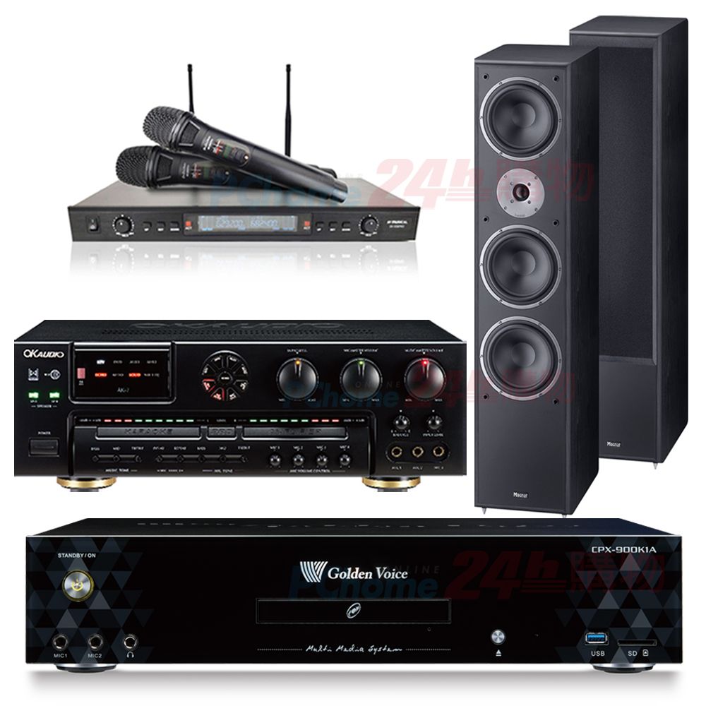 GoldenVoice 金嗓  CPX-900 K1A伴唱機 4TB+OKAUDIO AK-7擴大機+SR-889PRO無線麥克風+Monitor supreme 1002喇叭