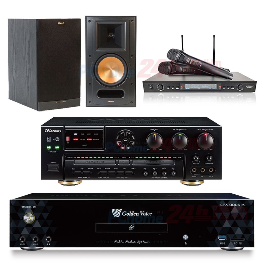 GoldenVoice 金嗓  CPX-900 K1A伴唱機 4TB+OKAUDIO AK-7擴大機+SR-889PRO無線麥克風+Klipsch RB-61II(黑)喇叭