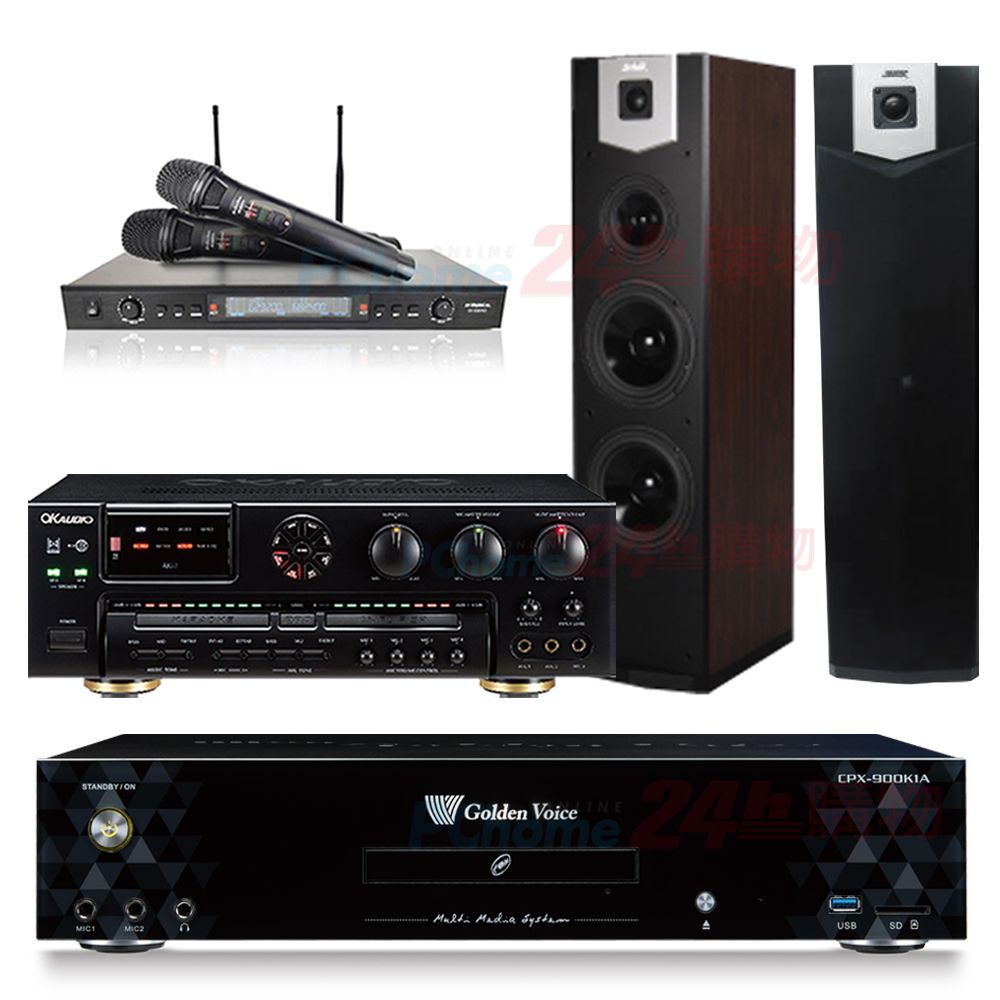 GoldenVoice 金嗓  CPX-900 K1A伴唱機 4TB+OKAUDIO AK-7擴大機+SR-889PRO無線麥克風+SUGAR SK-600V喇叭