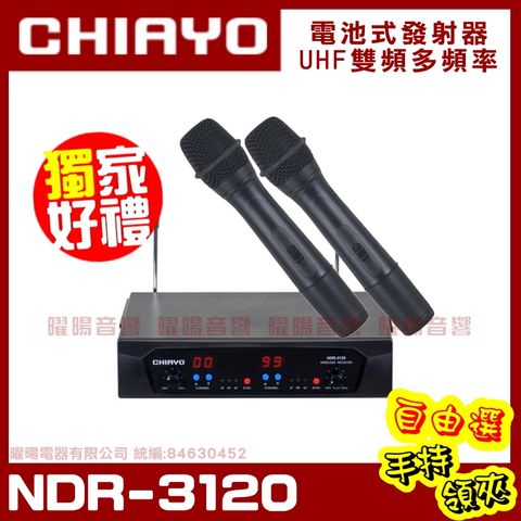 嘉友 CHIAYO NDR-3120 無線麥克風組 雙頻道程式控制自動選訊 手持可免費更換頭戴or領夾麥克風