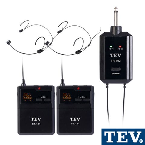 台灣精品研發製造數位對頻無干擾TEV UHF雙頻攜帶式無線麥克風（雙頭戴）TR102H2