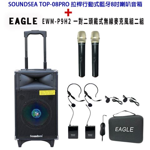 SOUNDSEA TOP-08PRO 拉桿行動式藍牙音箱 8吋 (含薩克斯風收音麥克風+兩支無線麥克風)