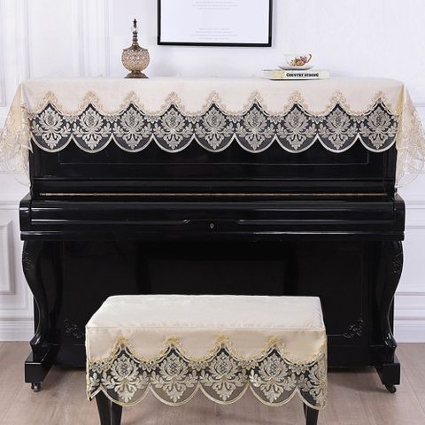 【美佳音樂】鋼琴罩/防塵罩/鋼琴蓋布 歐式刺繡蕾絲系列-米白色+椅罩