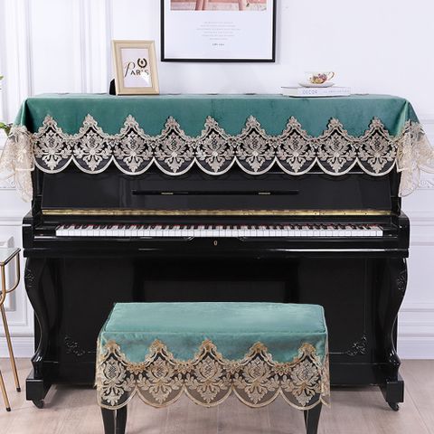 【美佳音樂】鋼琴罩/防塵罩/鋼琴蓋布 歐式刺繡蕾絲系列-土耳其藍色+椅罩