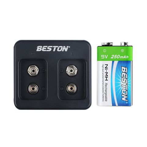 同廠牌電池及充電器，保障更安心BESTON 9V充電式鎳氫電池單顆+ BESTON 9V雙槽充電器
