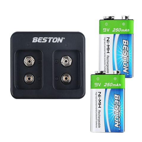 同廠牌電池及充電器，保障更安心BESTON 9V充電式鎳氫電池單顆+ BESTON 9V雙槽充電器