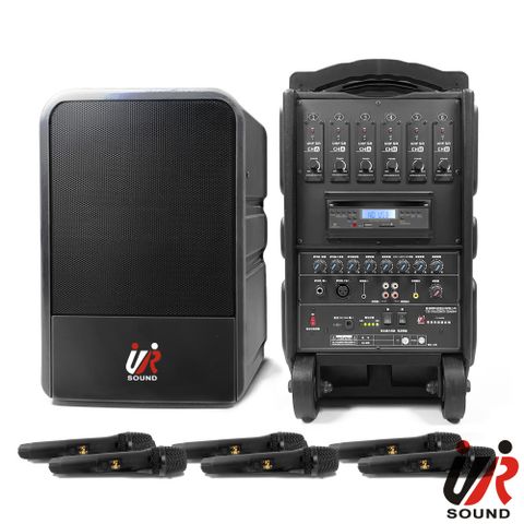 UR SOUND 180W藍牙/CD/USB/SD六頻移動式無線擴音機 PU-9S606CDNB