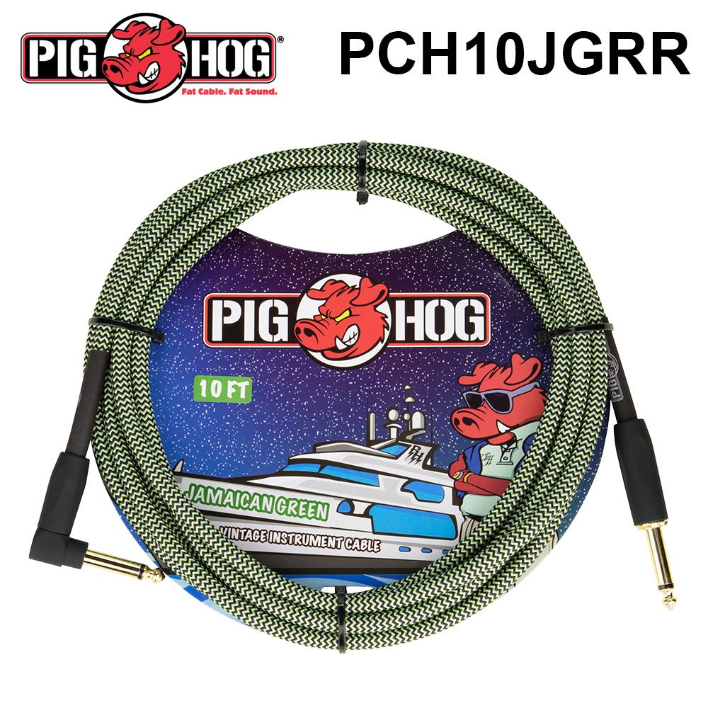  PIG HOG 編織款 樂器導線 10FT 直L頭 (PCH10JGRR) 公司貨 淡綠色