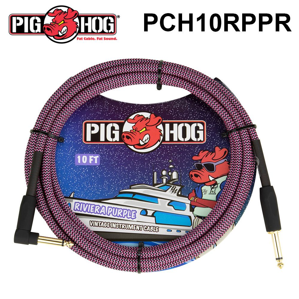  PIG HOG 編織款 樂器導線 10FT 直L頭 (PCH10RPPR) 公司貨 淡紫黑色