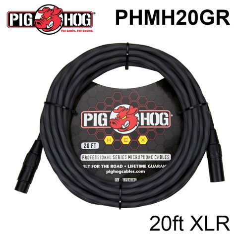 PIG HOG 麥克風線 HEX系列 20FT XLR雙 灰色 (PHMH20GR) 公司貨