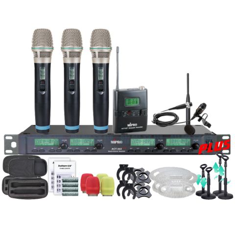 MIPRO ACT-343PLUS MU90電容式音頭 四頻道UHF 無線麥克風 手持/領夾/頭戴多型式可選