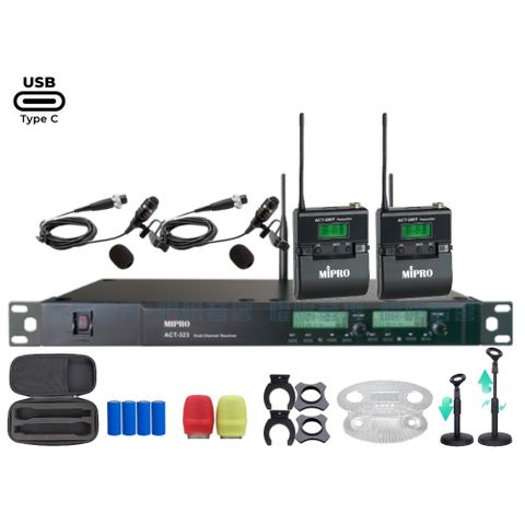 MIPRO ACT-323 支援Type-C充電式 雙頻UHF無線麥克風 手持/領夾/頭戴多型式可選