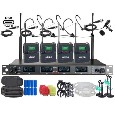 MIPRO ACT-747 支援Type-C充電式 四頻道UHF無線麥克風 手持/領夾/頭戴多型式可選