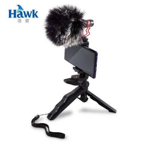 附贈伸縮式手機支架Hawk 指向性兔毛防風麥克風 MIC420