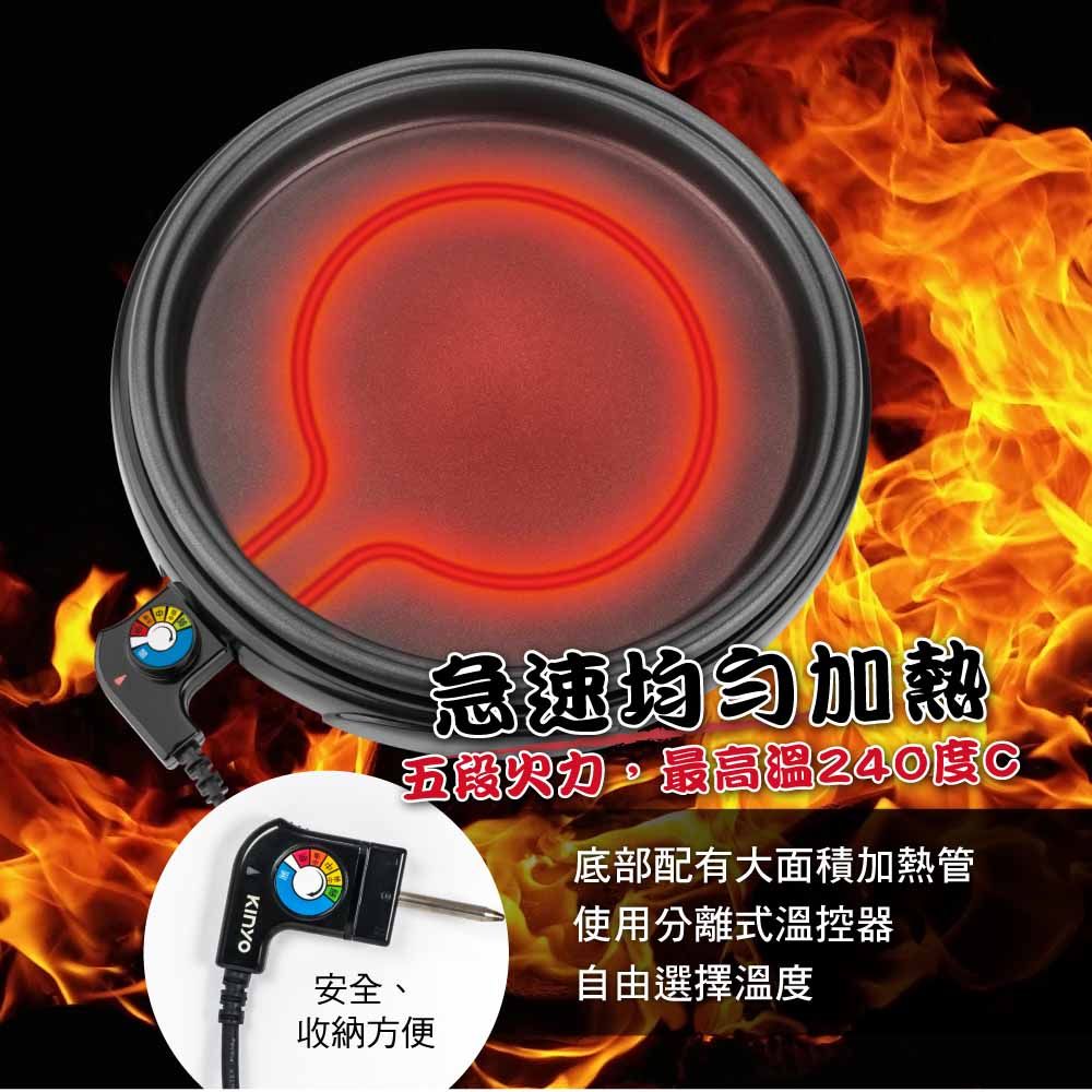 KINYO 37cm多功能圓型電烤盤|大面積烤盤|不沾塗層 BP-063
